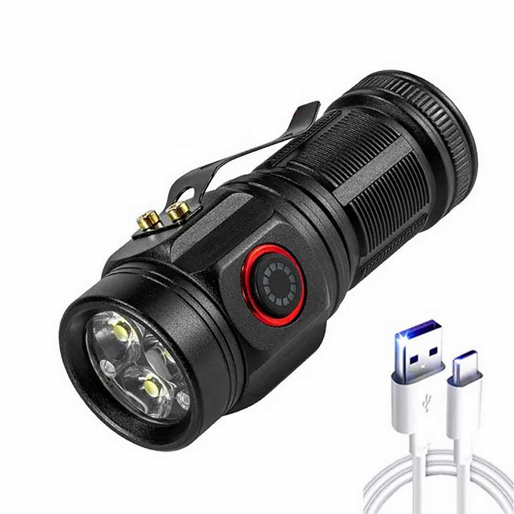 3 Core LED Mini Tactical Flashlight Rechargeable High Power LED Torch Metal Pen Clip Hand Lamp