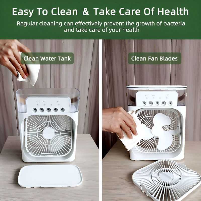 10 inch Portable Air Conditioner Fan Usb Electric Fan With Led Night Light, Fine Mist Water, And Humidifier Function Led Night Light Water Mist Mini Fan Cooler