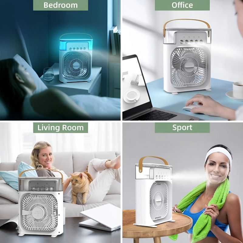 10 inch Portable Air Conditioner Fan Usb Electric Fan With Led Night Light, Fine Mist Water, And Humidifier Function Led Night Light Water Mist Mini Fan Cooler