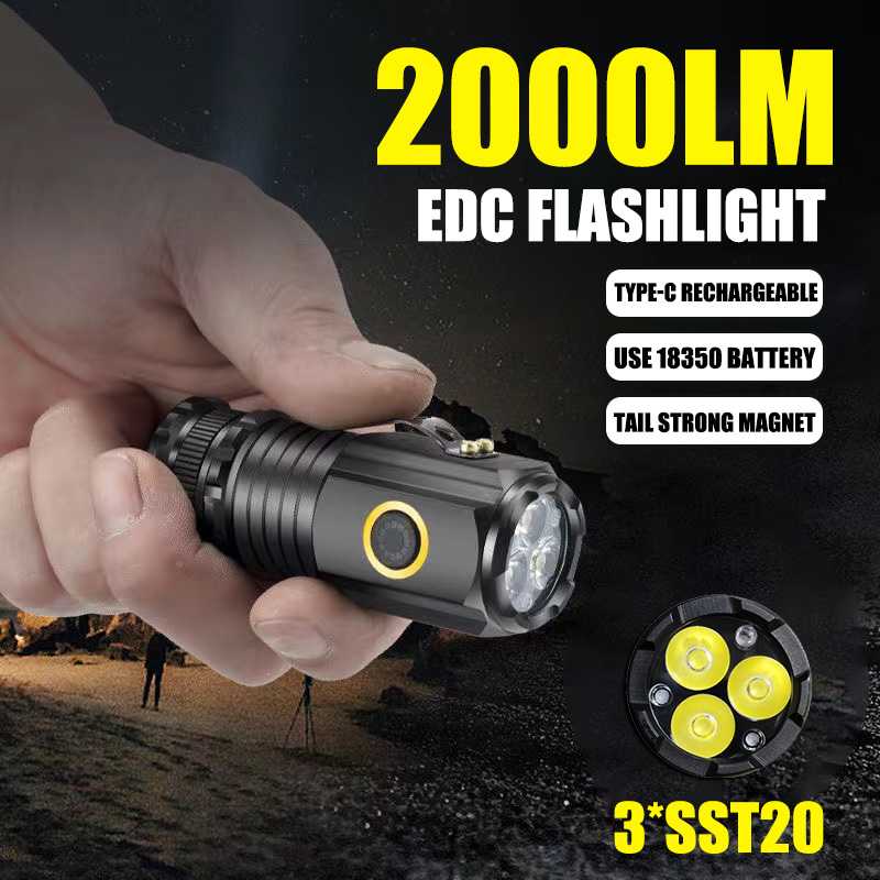 3 Core LED Mini Tactical Flashlight Rechargeable High Power LED Torch Metal Pen Clip Hand Lamp
