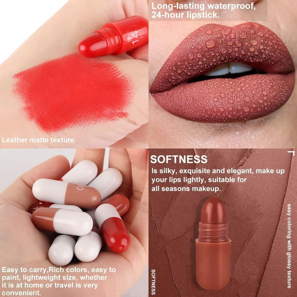 8-Color Capsule Lipstick Set – Silky Smooth Matte Finish Mini Lipstick Pods (Travel Size & Portable)